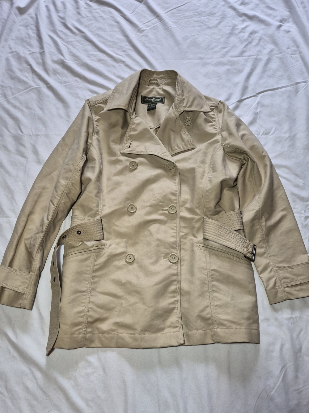 Eddie Bauer Women's Beige Double-Breasted Trench Coat Size L